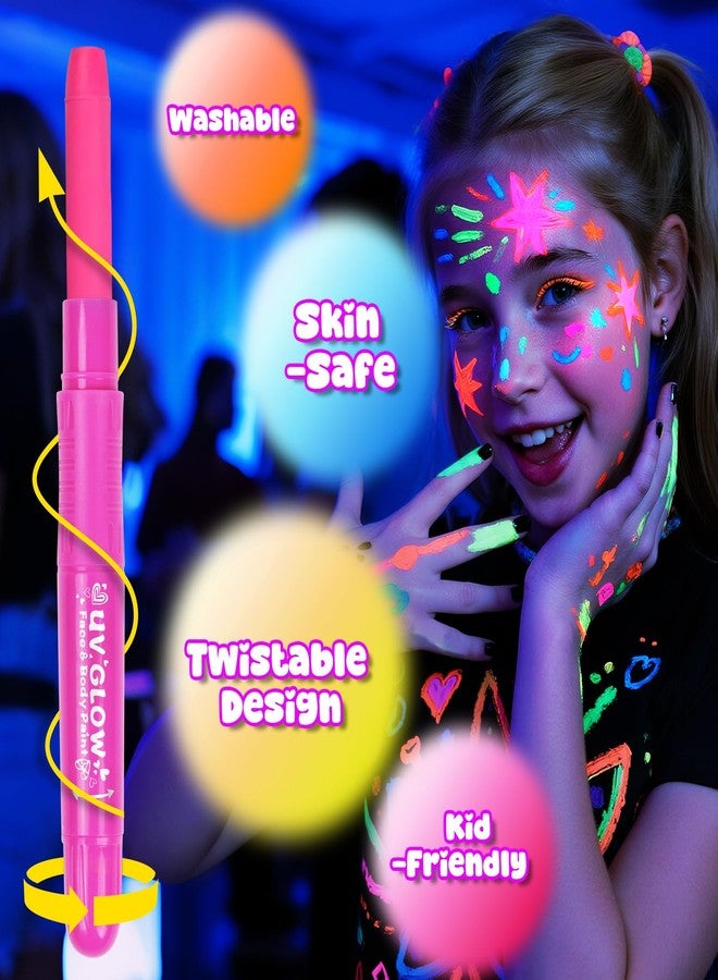 Toodler 10 Glow in the Dark Face Paint Sticks under UV Light, Kids Valentines Gifts Easter Basket Stuffers, Washable Neon Body Paint Crayons, Mess-Free Black Light Paint for Glow Party Supplies Makeup - Image 3